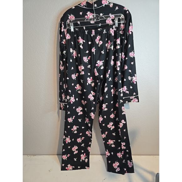 Lauren Ralph Lauren XS Pajama Set Cotton Black Floral Pants Top Logo NEW - Picture 4 of 10
